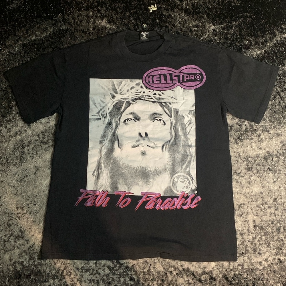 Hellstar Jesus Graphic Path to Paradise WWYD T-Shirt Black & Purple Men’s Large